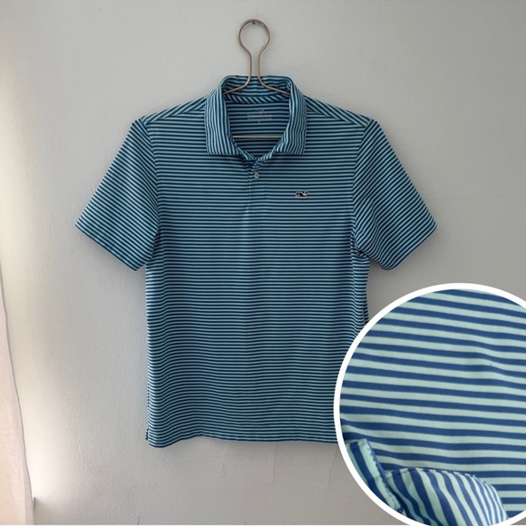 Vineyard Vines Tops - Vineyard Vines Blue Polo Shirt with Subtle Stripes